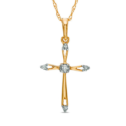 Natural Diamond Accent Cross Pendant in 10K Yellow Gold