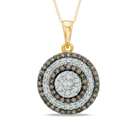 0.75 CT. T.W. Champagne and White Natural Diamond Alternating Frame Pendant in 14K Gold