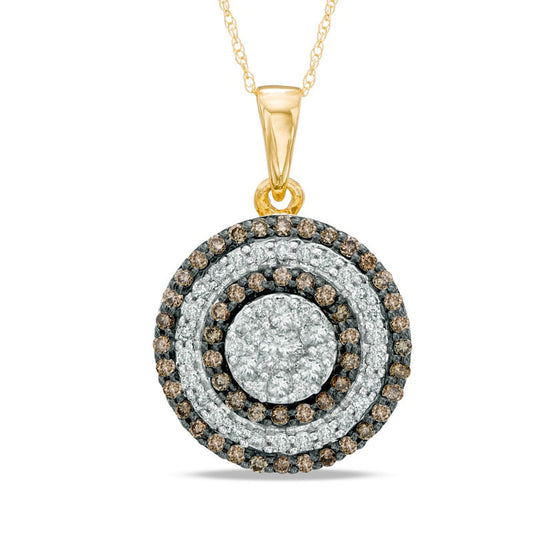 0.75 CT. T.W. Champagne and White Natural Diamond Alternating Frame Pendant in 14K Gold