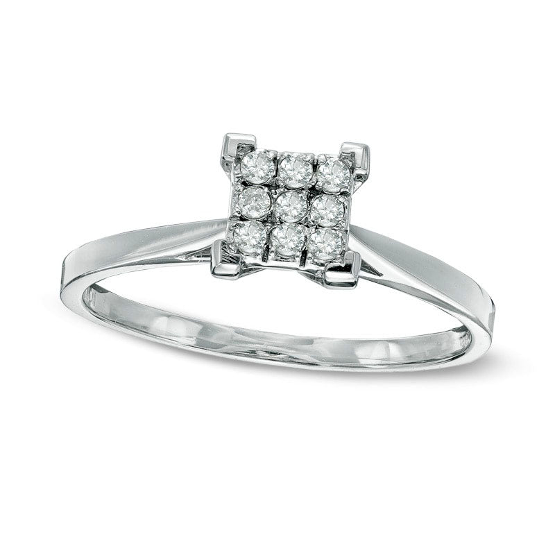 0.10 CT. T.W. Natural Diamond Square Cluster Promise Ring in Solid 10K White Gold