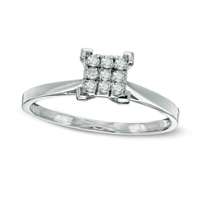 0.10 CT. T.W. Natural Diamond Square Cluster Promise Ring in Solid 10K White Gold