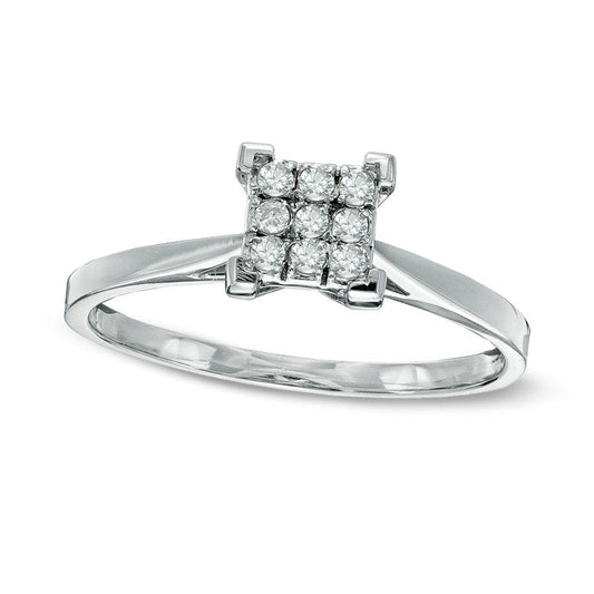 0.10 CT. T.W. Natural Diamond Square Cluster Promise Ring in Solid 10K White Gold
