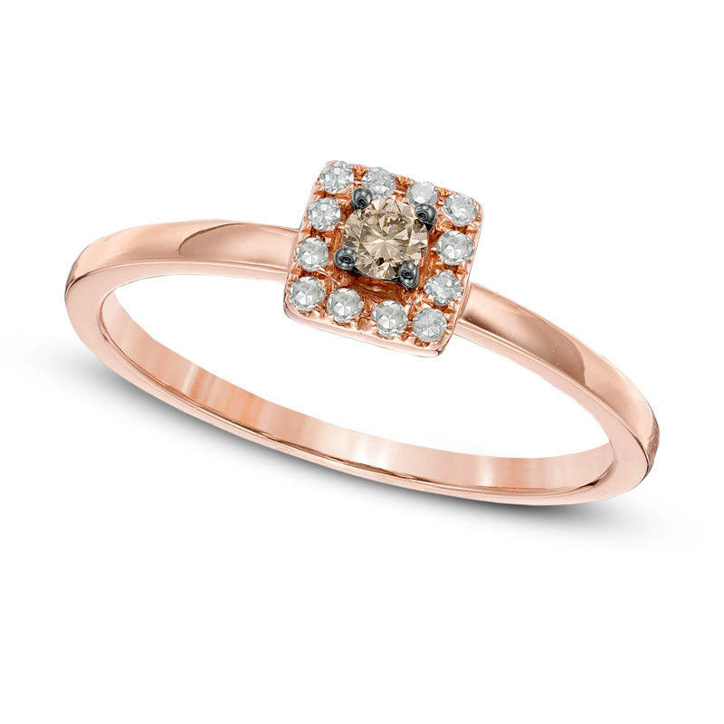 0.17 CT. T.W. Champagne and White Natural Diamond Square Frame Promise Ring in Solid 10K Rose Gold