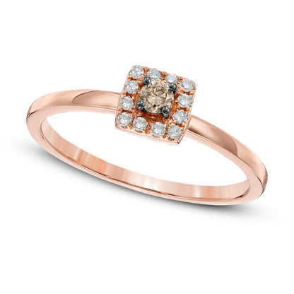 0.17 CT. T.W. Champagne and White Natural Diamond Square Frame Promise Ring in Solid 10K Rose Gold
