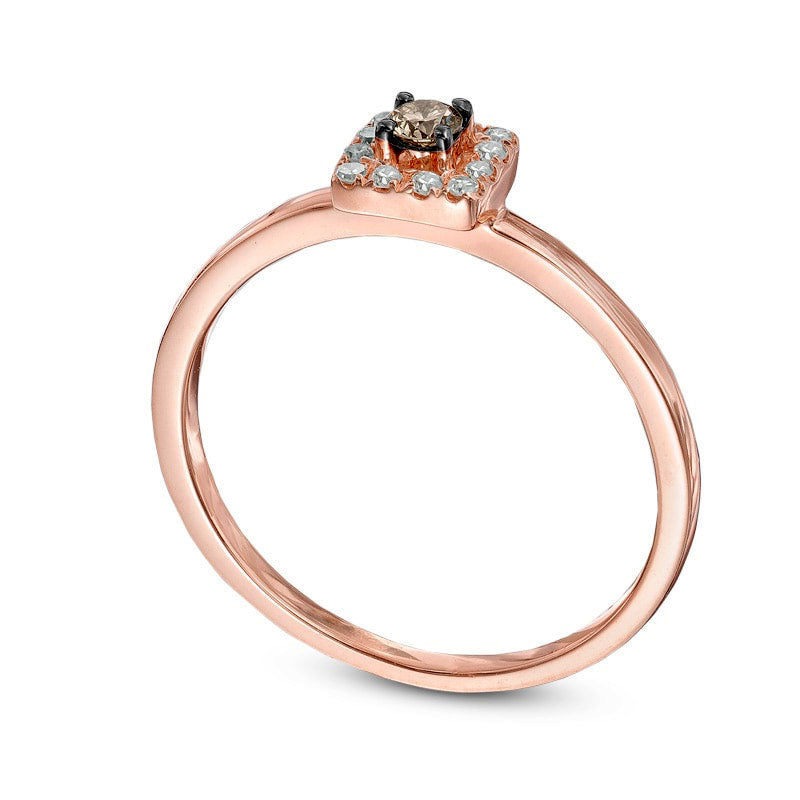 0.17 CT. T.W. Champagne and White Natural Diamond Square Frame Promise Ring in Solid 10K Rose Gold