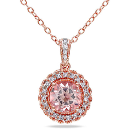 7.0mm Morganite and 0.1 CT. T.W. Natural Diamond Frame Pendant in Rose Rhodium Sterling Silver
