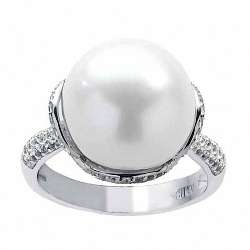 Windsor Pearls« 14.0 - 15.0mm Cultured Freshwater Pearl and White Topaz Ring in Sterling Silver