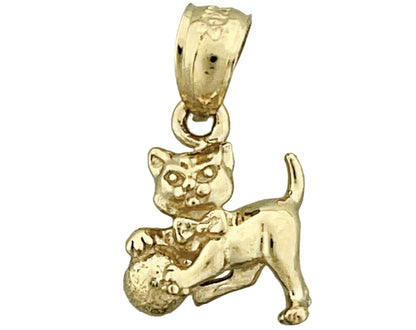14K Gold 3D Cat with Ball Charm