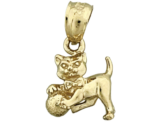 14K Gold 3D Cat with Ball Charm