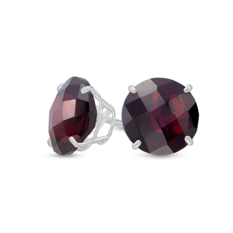 8.0mm Garnet Stud Earrings in 10K White Gold