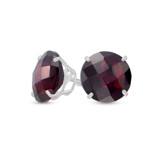 8.0mm Garnet Stud Earrings in 10K White Gold