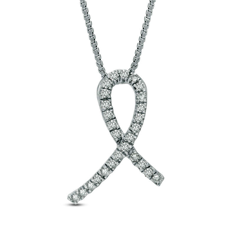 0.13 CT. T.W. Natural Diamond Awareness Ribbon Pendant in Sterling Silver