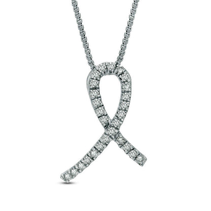 0.13 CT. T.W. Natural Diamond Awareness Ribbon Pendant in Sterling Silver