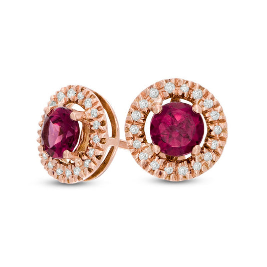 5.0mm Rhodolite and Diamond Accent Frame Stud Earrings in 10K Rose Gold