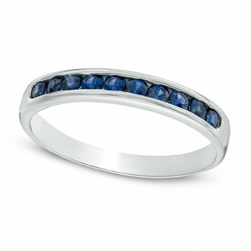 Blue Sapphire Band in Solid 10K White Gold