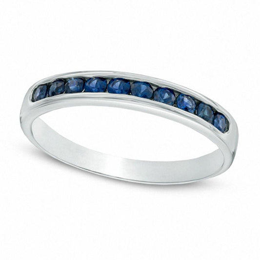 Blue Sapphire Band in Solid 10K White Gold