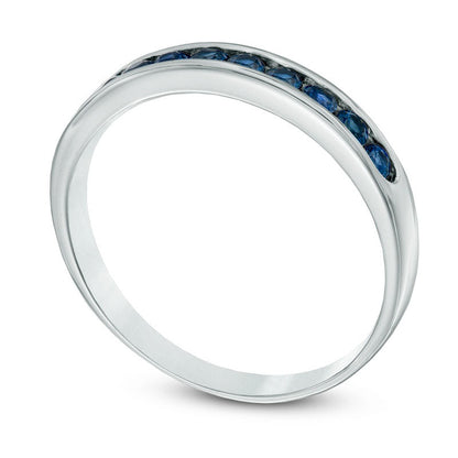Blue Sapphire Band in Solid 10K White Gold