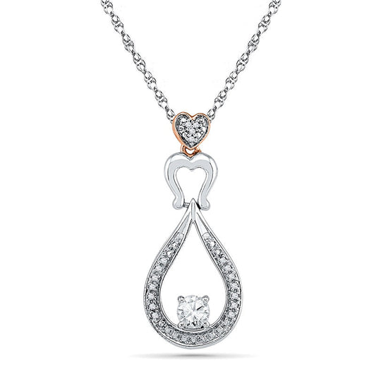 4.0mm Lab-Created White Sapphire and Diamond Accent Heart Pendant in Sterling Silver and 10K Rose Gold