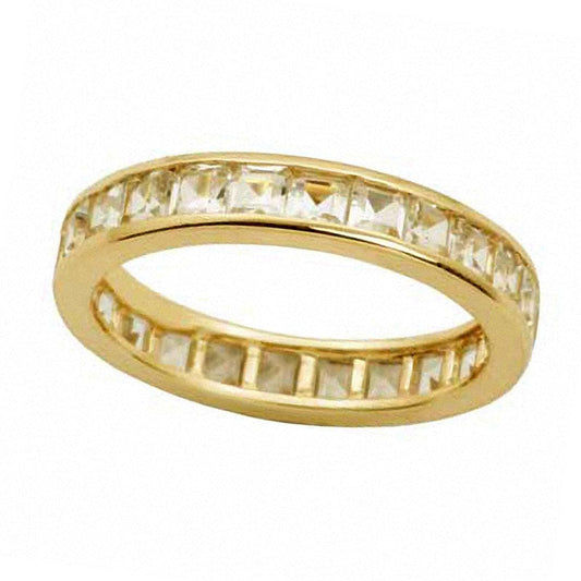Princess-Cut White Topaz Eternity Band in Solid 10K Yellow Gold
