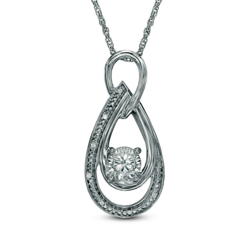 5.0mm Lab-Created White Sapphire and Diamond Accent Double Teardrop Pendant in Sterling Silver