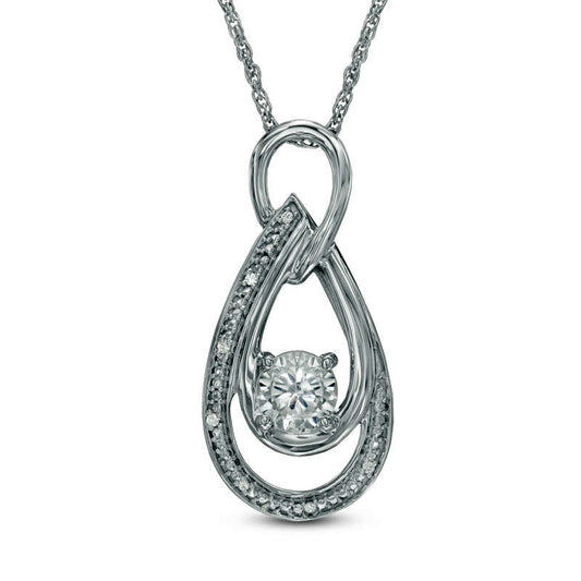 5.0mm Lab-Created White Sapphire and Diamond Accent Double Teardrop Pendant in Sterling Silver