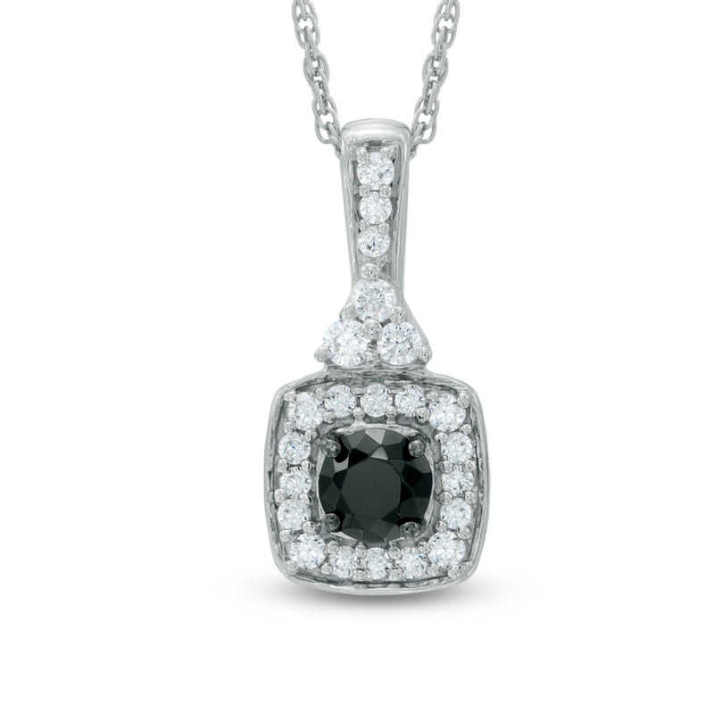 0.5 CT. T.W. Enhanced Black and White Natural Diamond Square Pendant in Sterling Silver
