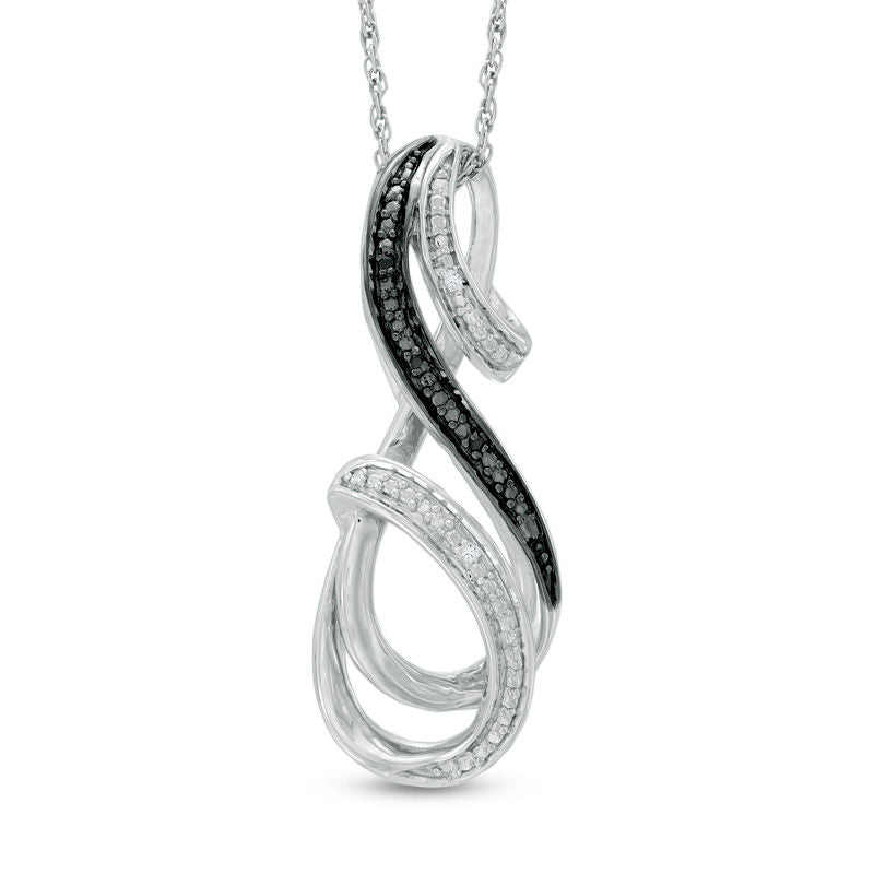 Enhanced Black and White Natural Diamond Accent Beaded Infinity Ribbon Pendant in Sterling Silver