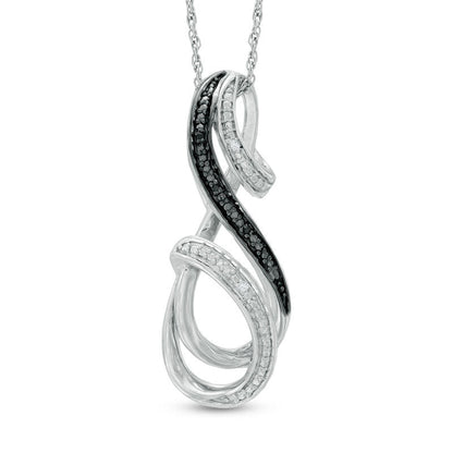 Enhanced Black and White Natural Diamond Accent Beaded Infinity Ribbon Pendant in Sterling Silver