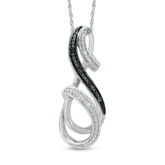 Enhanced Black and White Natural Diamond Accent Beaded Infinity Ribbon Pendant in Sterling Silver