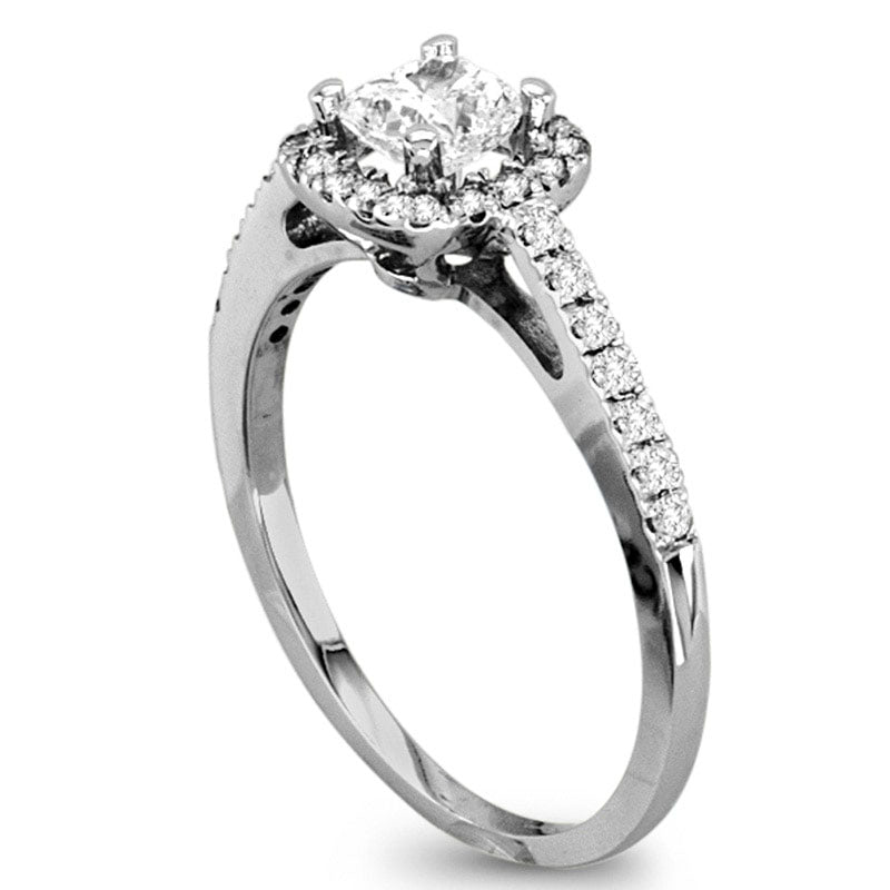 0.75 CT. T.W. Radiant-Cut Natural Diamond Frame Engagement Ring in Solid 14K White Gold