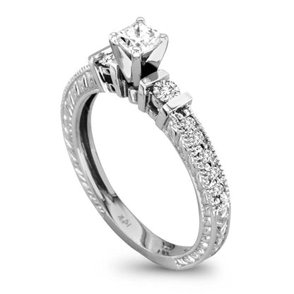 0.63 CT. T.W. Cushion-Cut Natural Diamond Engagement Ring in Solid 14K White Gold