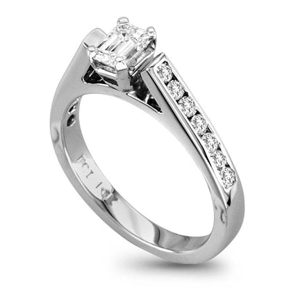 0.88 CT. T.W. Emerald-Cut Natural Diamond Engagement Ring in Solid 14K White Gold