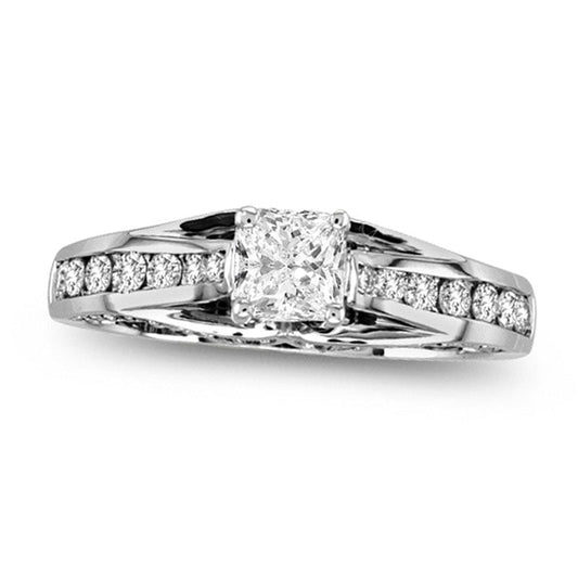 1.0 CT. T.W. Radiant-Cut Natural Diamond Engagement Ring in Solid 14K White Gold