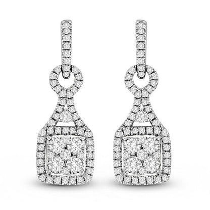 1 CT. T.W. Diamond Cluster Square Doorknocker Drop Earrings in 18K White Gold (G/SI2)