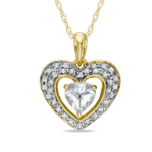 5.0mm Heart-Shaped Aquamarine and 0.13 CT. T.W. Natural Diamond Frame Heart Pendant in 10K Yellow Gold
