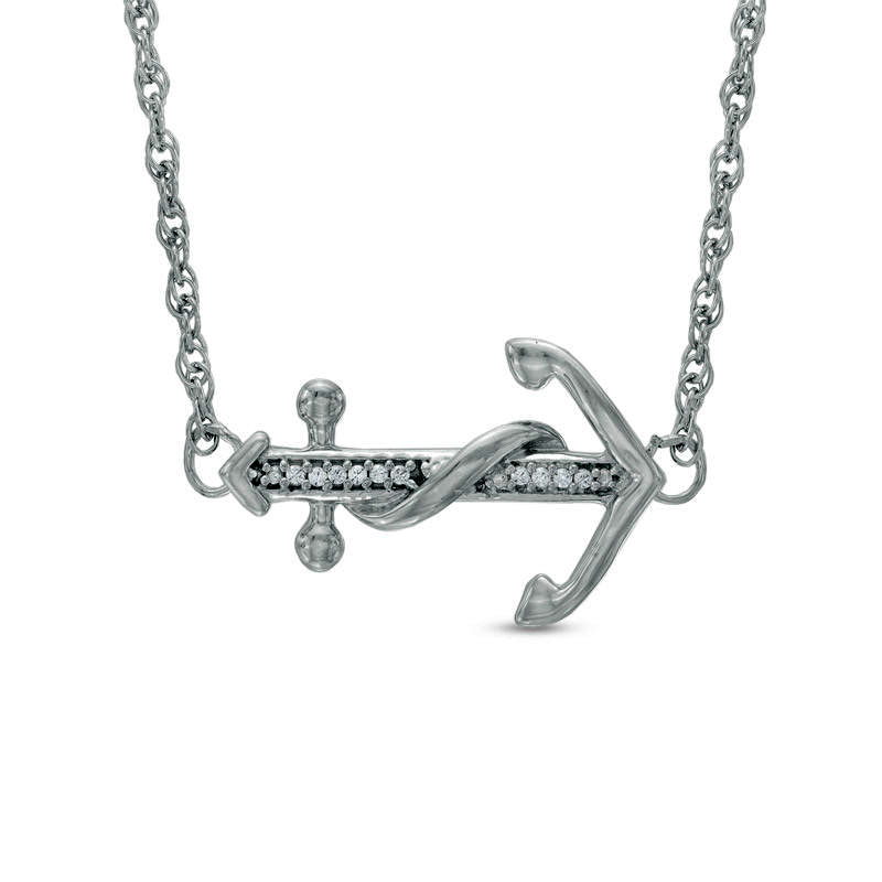 Natural Diamond Accent Sideways Anchor Necklace in Sterling Silver - 17