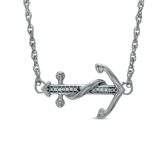 Natural Diamond Accent Sideways Anchor Necklace in Sterling Silver - 17