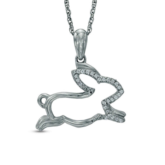 Natural Diamond Accent Running Rabbit Pendant in Sterling Silver