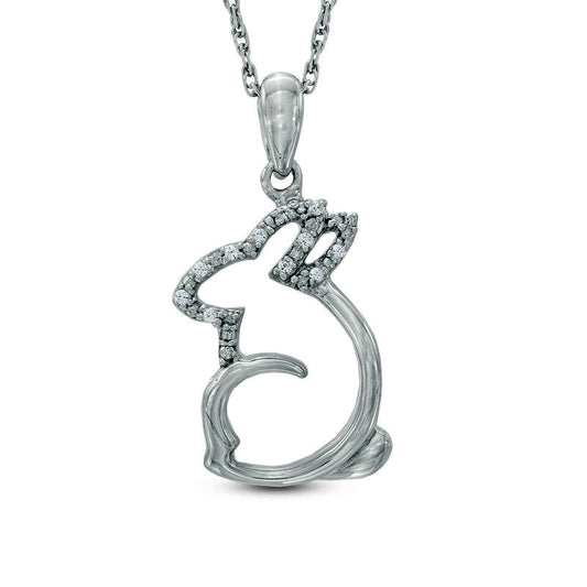 Natural Diamond Accent Sitting Rabbit Pendant in Sterling Silver