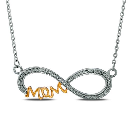 Natural Diamond Accent Sideways Infinity with MOM" Necklace in Sterling Silver and 10K Yellow Gold Plate - 16""