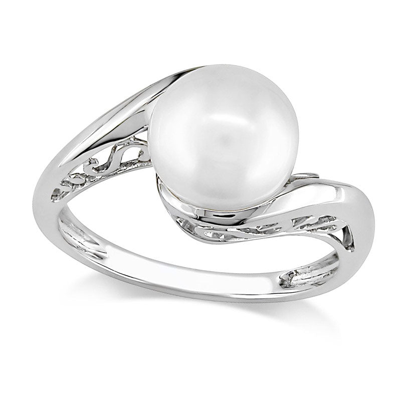 8.0 - 8.5mm Tahitian Pearl Bypass Ring in Solid 10K White Gold