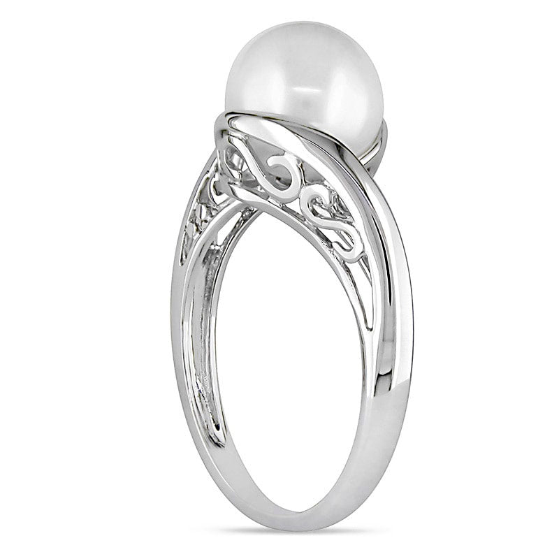 8.0 - 8.5mm Tahitian Pearl Bypass Ring in Solid 10K White Gold