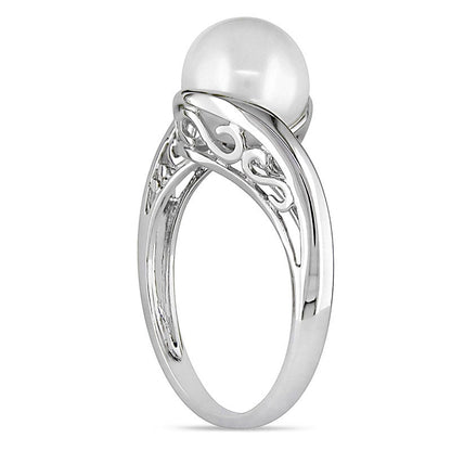 8.0 - 8.5mm Tahitian Pearl Bypass Ring in Solid 10K White Gold