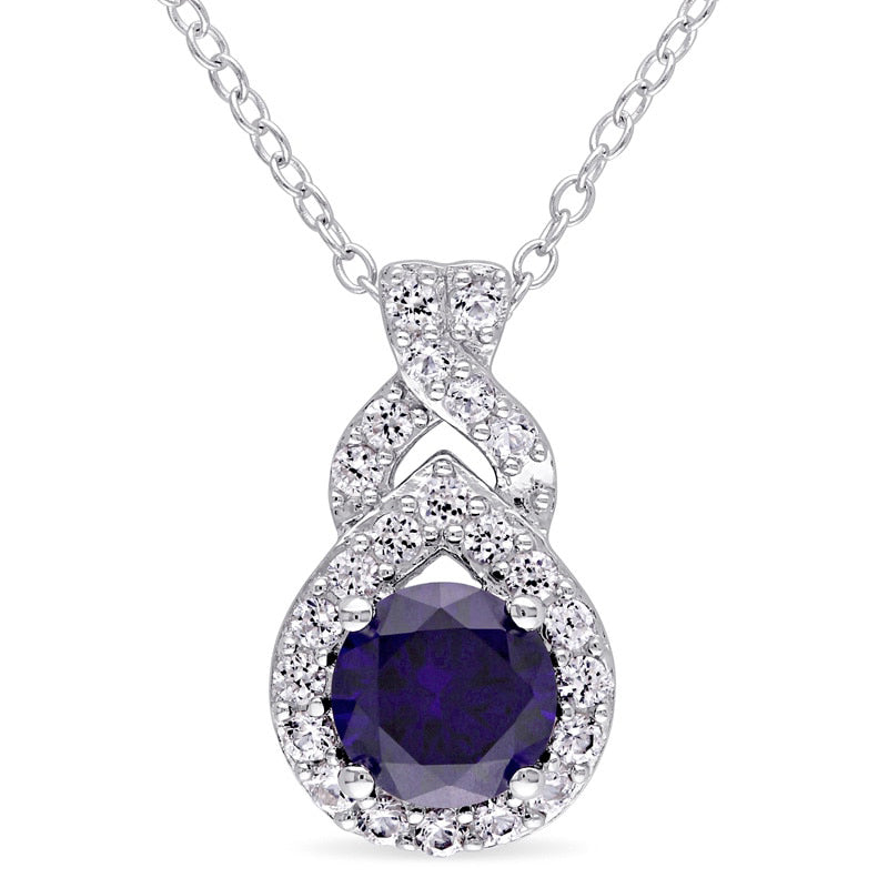 6.5mm Lab-Created Blue and White Sapphire Pendant in Sterling Silver