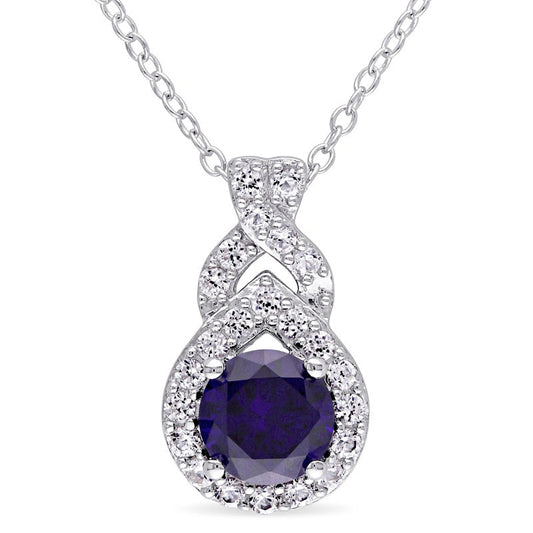 6.5mm Lab-Created Blue and White Sapphire Pendant in Sterling Silver