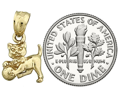 14K Gold 3D Cat with Ball Charm