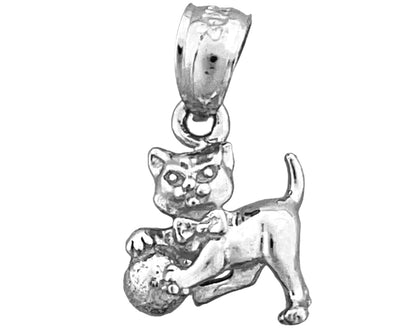 14K Gold 3D Cat with Ball Charm
