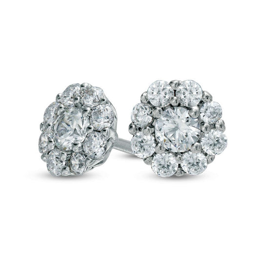 0.5 CT. T.W. Diamond Frame Flower Stud Earrings in 10K White Gold