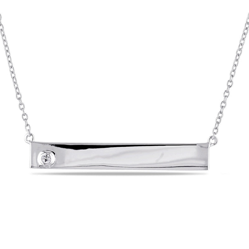 White Sapphire Bar Necklace in Sterling Silver - 17