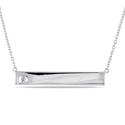 White Sapphire Bar Necklace in Sterling Silver - 17